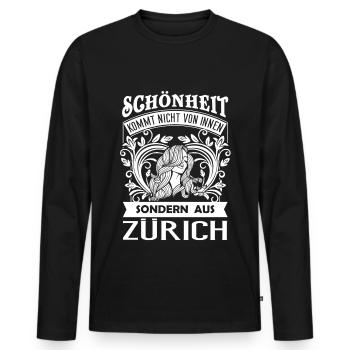 Schönheit kommt aus Zürich – CH - Männer Premium Bio Langarmshirt - Schwarz - Vorne - Nico (187cm)