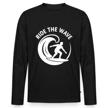 Surfe la vague Surf Surfeur - T-shirt manches longues Premium bio Homme - noir - Devant - Nico (187cm)