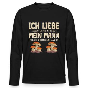 Ich Liebe Pilze Sammeln Pilzsammler Steinpilz - Männer Premium Bio Langarmshirt - Schwarz - Vorne - Nico (187cm)