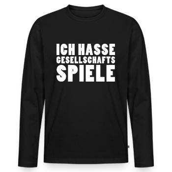 Ich hasse Gesellschaftsspiele - Anti Spieleabend - Männer Premium Bio Langarmshirt - Schwarz - Vorne - Nico (187cm)