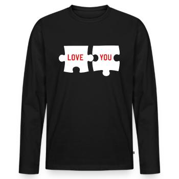 Je t’aime, je suis ma pièce du puzzle - T-shirt manches longues Premium bio Homme - noir - Devant - Nico (187cm)