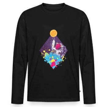 Colorful Spaceman flying - Männer Premium Bio Langarmshirt - Schwarz - Vorne - Nico (187cm)