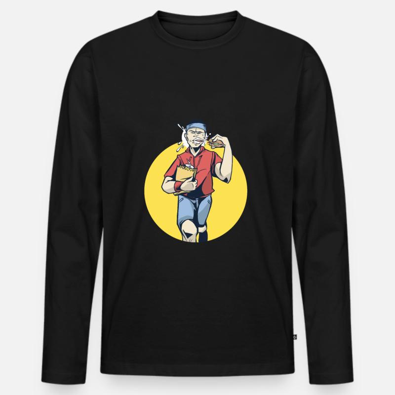 Marathon Jogger mit Burger - Männer Premium Bio Langarmshirt - Schwarz