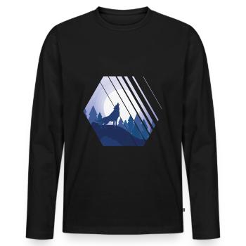 Heulender Wolf Hexagon Wildnis - Männer Premium Bio Langarmshirt - Schwarz - Vorne - Nico (187cm)