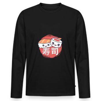 Süßes Sushi Maki Nigiri - Männer Premium Bio Langarmshirt - Schwarz - Vorne - Nico (187cm)