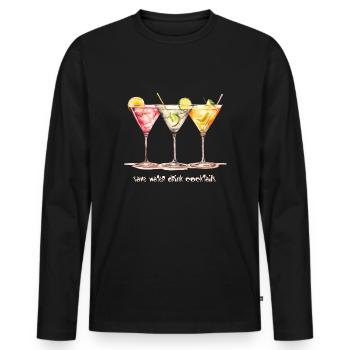 Witziger Spruch Spare Wasser - Trinke Cocktails - Männer Premium Bio Langarmshirt - Schwarz - Vorne - Nico (187cm)