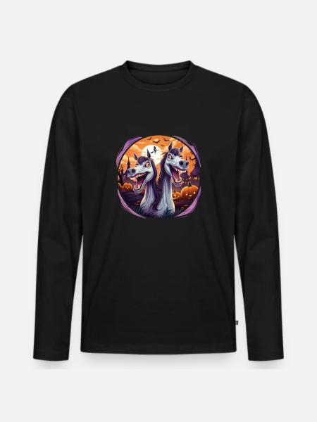 Drôles de chevaux d’Halloween fous - T-shirt manches longues Premium bio Homme - noir