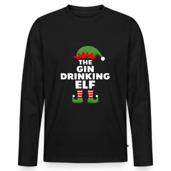 Der Gin trinkende Elf - Männer Premium Bio Langarmshirt - Schwarz - Vorne - Nico (187cm)