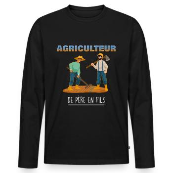Farmer from father to son - Men's Premium Organic Long Sleeve Shirt - black - Front - Nico (187cm)