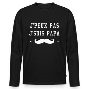 J'Peux Pas J'Suis Papa, Humour Cadeau Papa - T-shirt manches longues Premium bio Homme - noir - Devant - Nico (187cm)