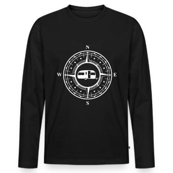 CARAVANE DANS COMPASS - (C) - T-shirt manches longues Premium bio Homme - noir - Devant - Nico (187cm)
