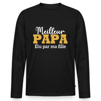 Meilleur papa élu par ma fille - T-shirt manches longues Premium bio Homme - noir - Devant - Nico (187cm)