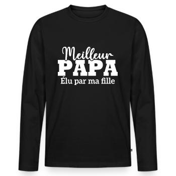 Meilleur papa élu par ma fille - T-shirt manches longues Premium bio Homme - noir - Devant - Nico (187cm)