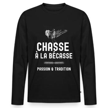 Chasse à la Bécasse, passion et tradition - T-shirt manches longues Premium bio Homme - noir - Devant - Nico (187cm)