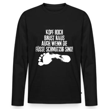 ironischer Spruch ,immer Kopf hoch.witziges Design - Männer Premium Bio Langarmshirt - Schwarz - Vorne - Nico (187cm)