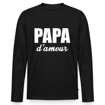 Papa d'Amour Fils & Fille - T-shirt manches longues Premium bio Homme - noir - Devant - Nico (187cm)