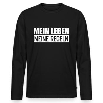 Mein Leben meine Regeln das Lebensmotto die Regeln - Männer Premium Bio Langarmshirt - Schwarz - Vorne - Nico (187cm)