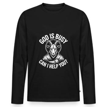 Gott ist beschäftigt! Atheismus Satanismus - Männer Premium Bio Langarmshirt - Schwarz - Vorne - Nico (187cm)