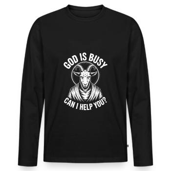 Gott ist beschäftigt! Atheismus Satanismus - Männer Premium Bio Langarmshirt - Schwarz - Vorne - Nico (187cm)