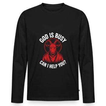 Gott ist beschäftigt! Atheismus Satanismus - Männer Premium Bio Langarmshirt - Schwarz - Vorne - Nico (187cm)