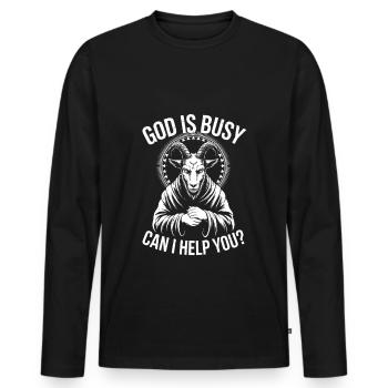 Gott ist beschäftigt! Atheismus Satanismus - Männer Premium Bio Langarmshirt - Schwarz - Vorne - Nico (187cm)