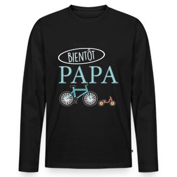 Papa, idée cadeau futur naissance, futur papa - T-shirt manches longues Premium bio Homme - noir - Devant - Nico (187cm)