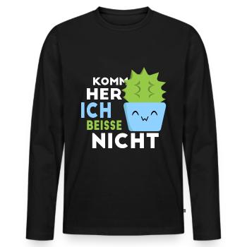 Komm her, ich beiße nicht. Kuscheln Kaktus - Männer Premium Bio Langarmshirt - Schwarz - Vorne - Nico (187cm)