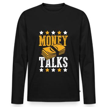 money speaks talks - Men's Premium Organic Long Sleeve Shirt - black - Front - Nico (187cm)