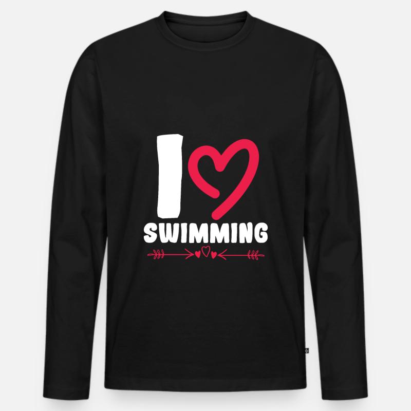 Ich liebe Schwimmen - Männer Premium Bio Langarmshirt - Schwarz