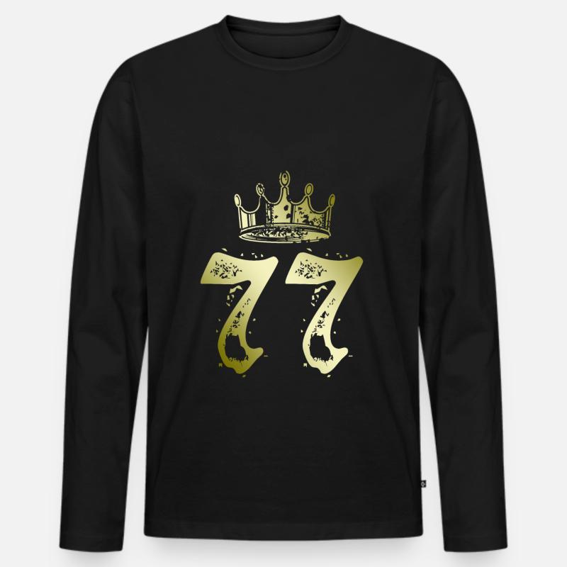 77 Zahl Krone - Männer Premium Bio Langarmshirt - Schwarz