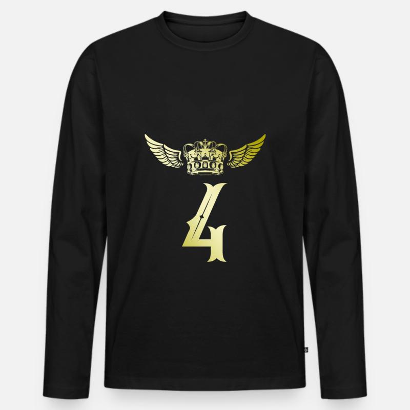 4 Zahl Krone - Männer Premium Bio Langarmshirt - Schwarz