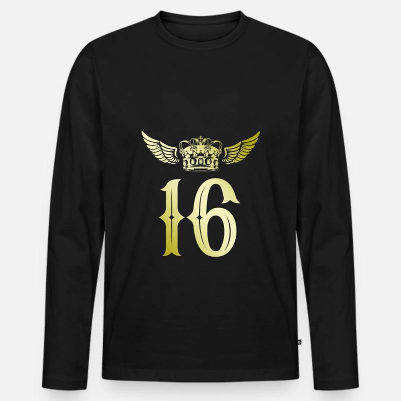 16 Zahl Krone - Männer Premium Bio Langarmshirt - Schwarz