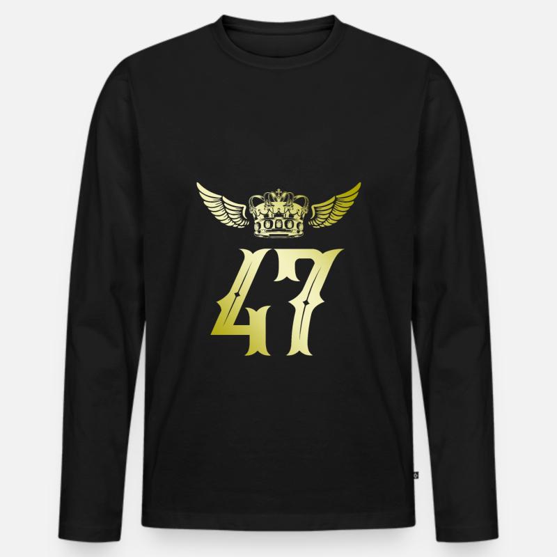 47 Zahl Krone - Männer Premium Bio Langarmshirt - Schwarz