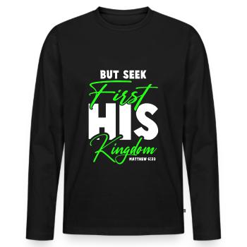 seek his kingdom bible - Men's Premium Organic Long Sleeve Shirt - black - Front - Nico (187cm)