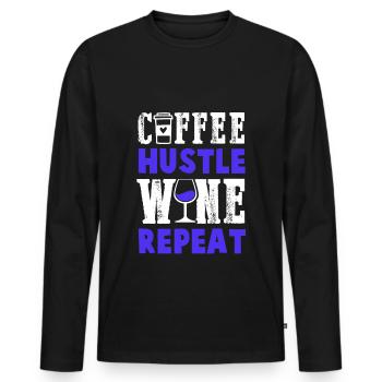 kaffee wein repeat - Männer Premium Bio Langarmshirt - Schwarz - Vorne - Nico (187cm)