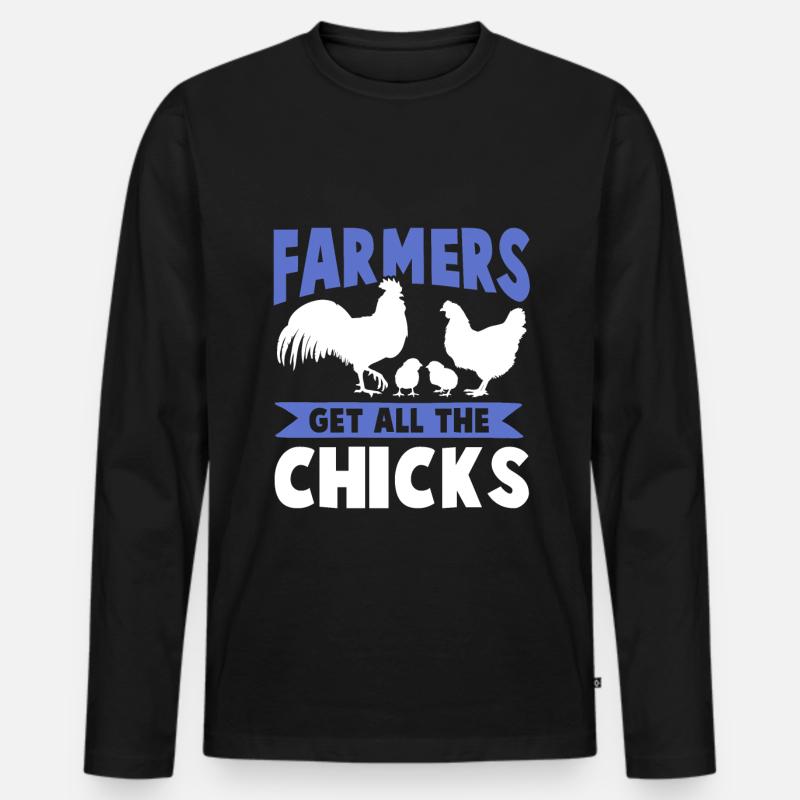 hühner farmer spruch - Männer Premium Bio Langarmshirt - Schwarz