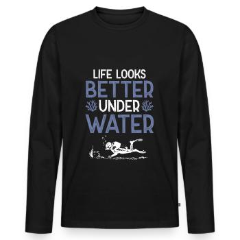 Plongée sous l’eau - T-shirt manches longues Premium bio Homme - noir - Devant - Nico (187cm)