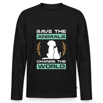 welt verändern tierschutz - Männer Premium Bio Langarmshirt - Schwarz - Vorne - Nico (187cm)