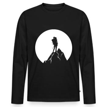 Mond - Wandern - (5) - Männer Premium Bio Langarmshirt - Schwarz - Vorne - Nico (187cm)