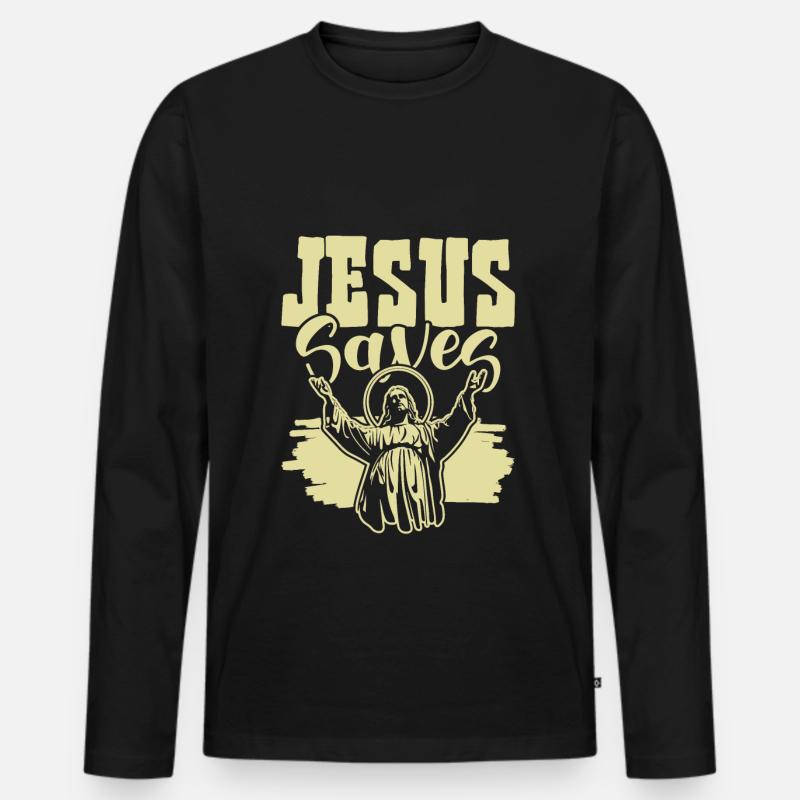 Jesus Saves - Männer Premium Bio Langarmshirt - Schwarz