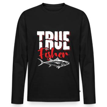 Fidèle pêcheur pêchant dicton - T-shirt manches longues Premium bio Homme - noir - Devant - Nico (187cm)
