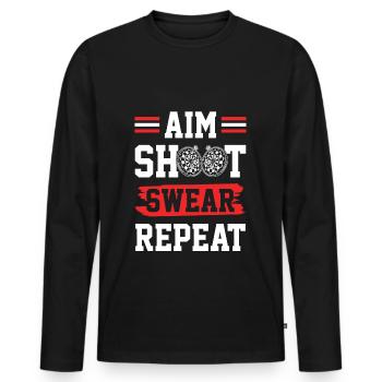 dart shoot swear repeat - Men's Premium Organic Long Sleeve Shirt - black - Front - Nico (187cm)