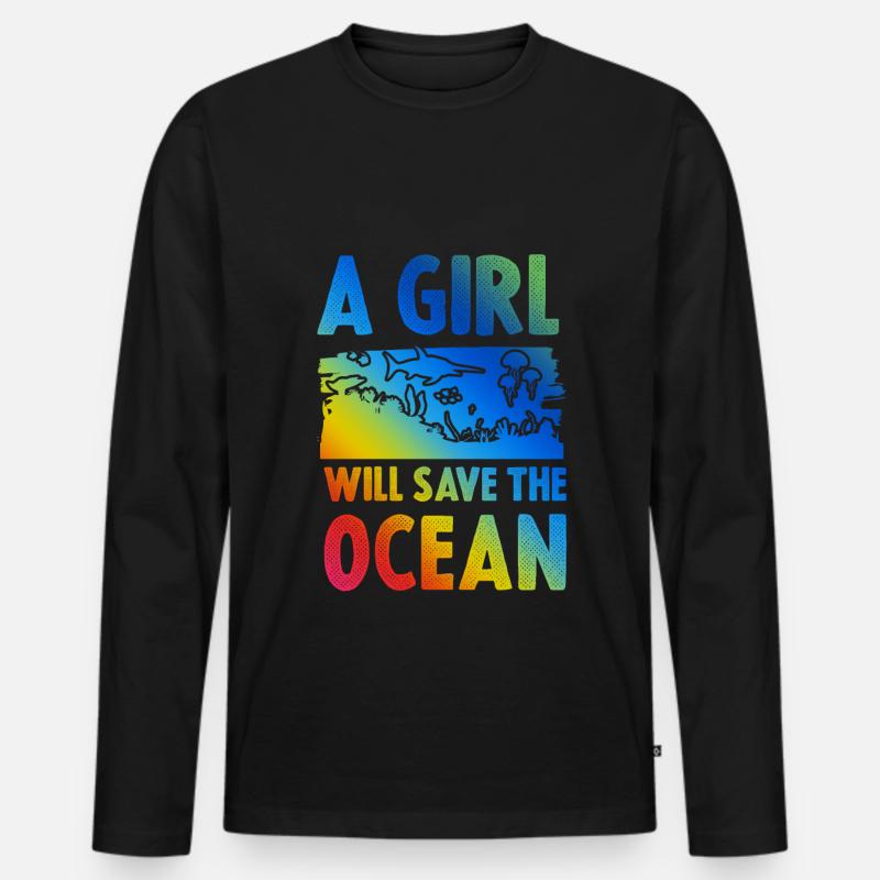 save the ocean mädchen - Männer Premium Bio Langarmshirt - Schwarz