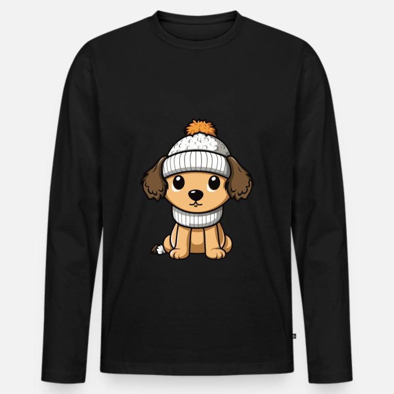 Hund Winter Comic Niedlich - Männer Premium Bio Langarmshirt - Schwarz