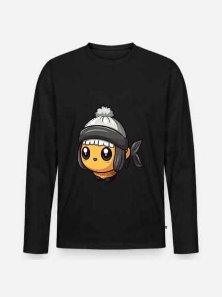 Fisch Winter Comic Niedlich - Männer Premium Bio Langarmshirt - Schwarz