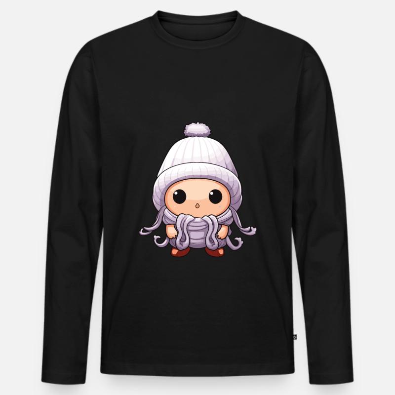 Oktopus Winter Krake Comic Niedlich - Männer Premium Bio Langarmshirt - Schwarz