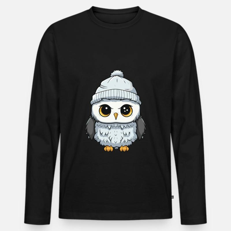 Eule Winter Comic Niedlich - Männer Premium Bio Langarmshirt - Schwarz
