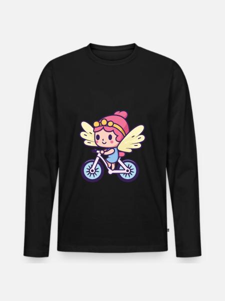 Fee Niedlich Fahrrad Comic - Männer Premium Bio Langarmshirt - Schwarz