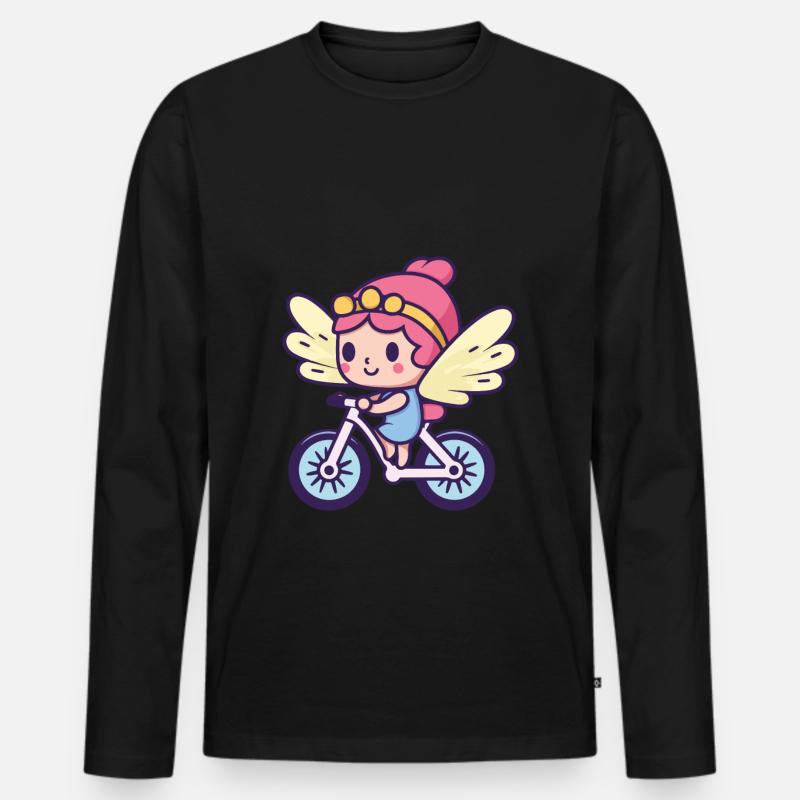 Fee Niedlich Fahrrad Comic - Männer Premium Bio Langarmshirt - Schwarz