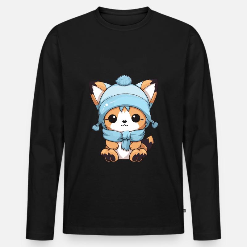 Fuchs Winter Comic - Männer Premium Bio Langarmshirt - Schwarz